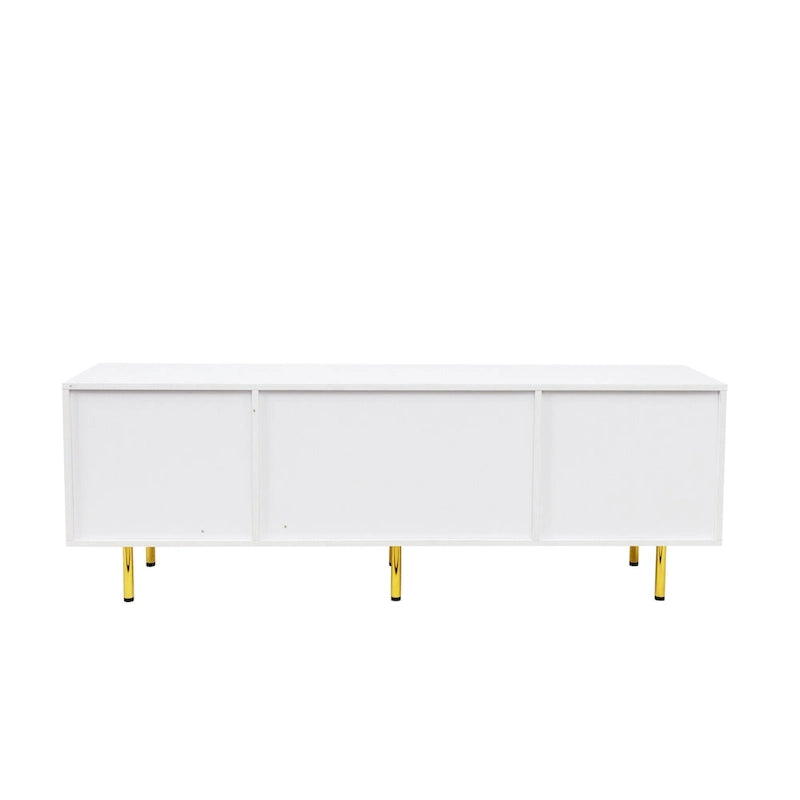 Meuble TV moderne blanc chaud avec 2 placards de rangement et 2 tiroirs à fermeture douce pour appartements et salons