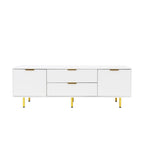 Meuble TV moderne blanc chaud avec 2 placards de rangement et 2 tiroirs à fermeture douce pour appartements et salons