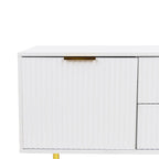 Meuble TV moderne blanc chaud avec 2 placards de rangement et 2 tiroirs à fermeture douce pour appartements et salons