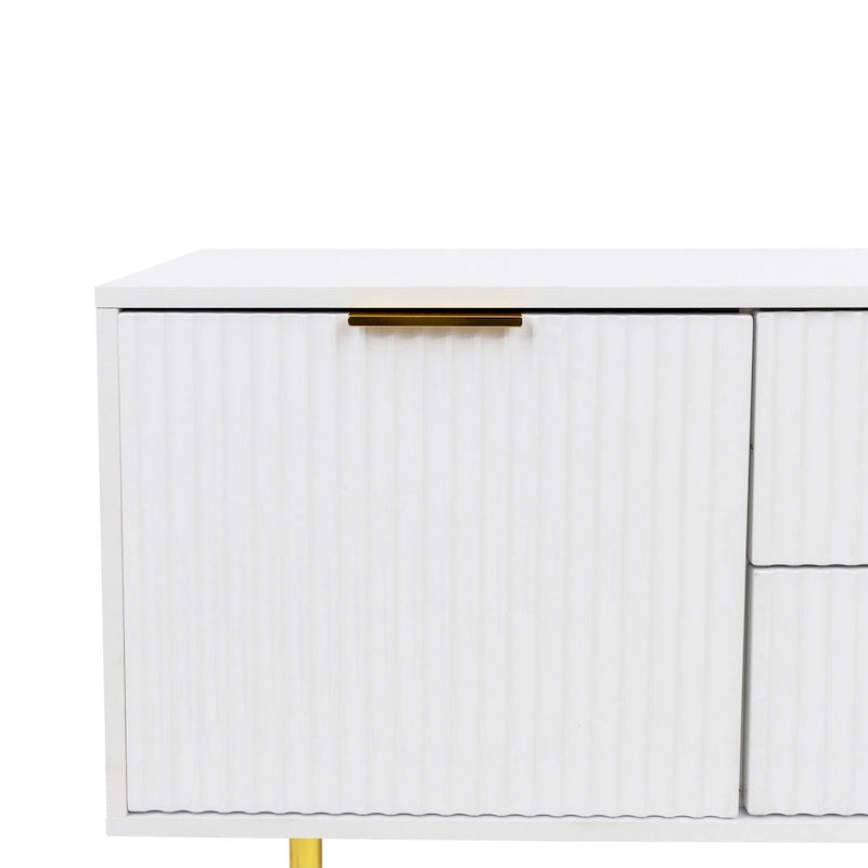Meuble TV moderne blanc chaud avec 2 placards de rangement et 2 tiroirs à fermeture douce pour appartements et salons