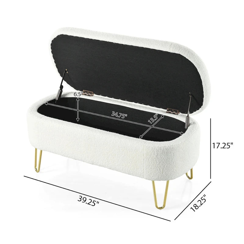 Banc de rangement ovale pour salon, chambre, bout de lit