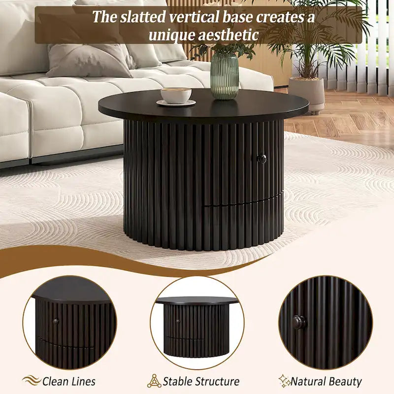 Table basse en MDF de 30,5 cm avec tiroir et piètement à lattes