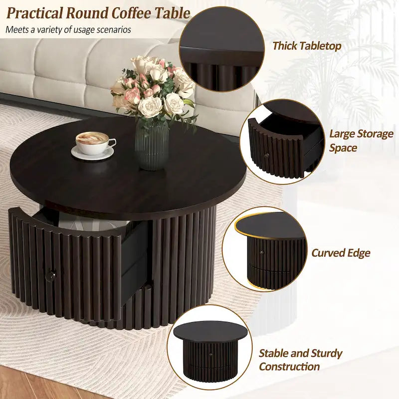 Table basse en MDF de 30,5 cm avec tiroir et piètement à lattes