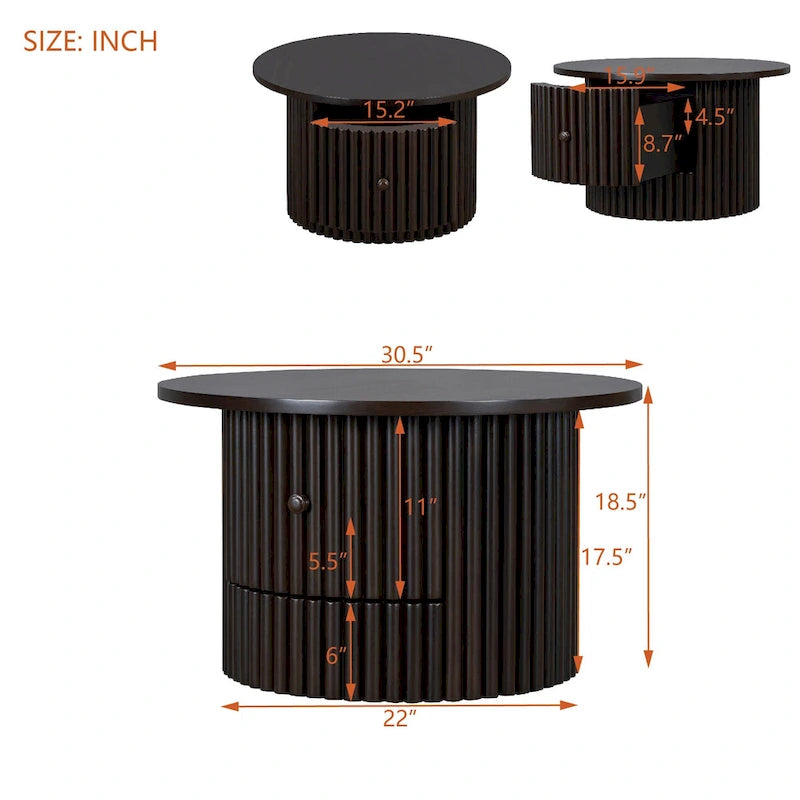 Table basse en MDF de 30,5 cm avec tiroir et piètement à lattes