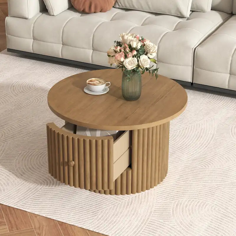 Table basse en MDF de 30,5 cm avec tiroir et piètement à lattes