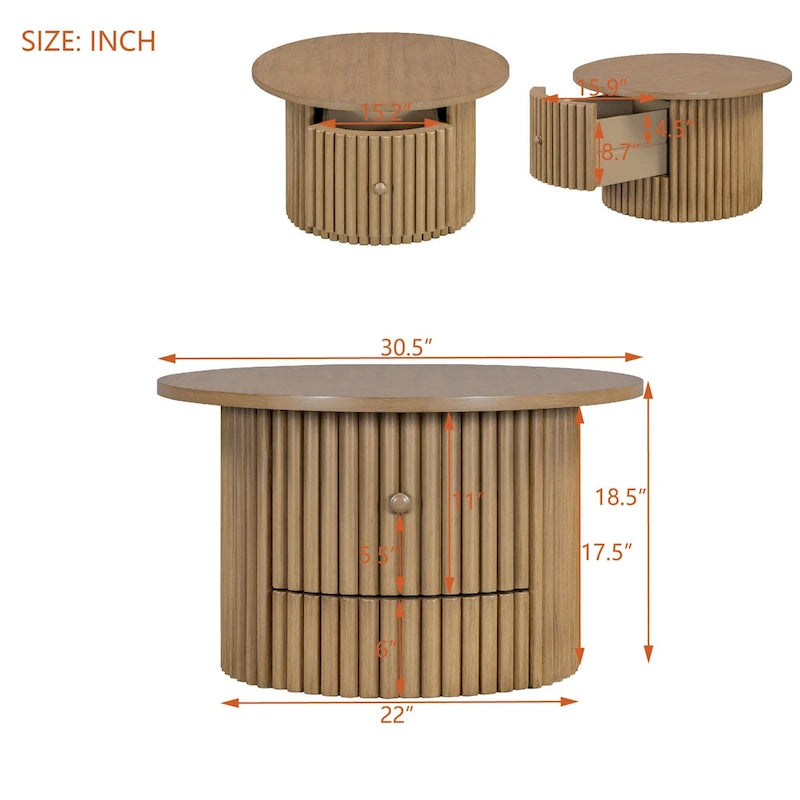 Table basse en MDF de 30,5 cm avec tiroir et piètement à lattes