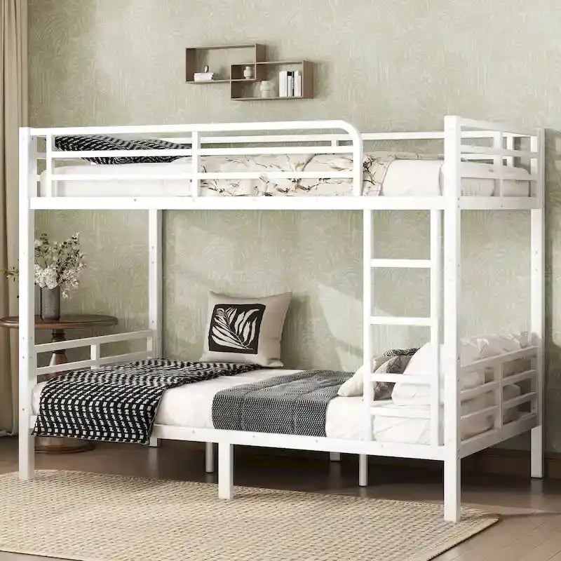 Lit superposé en métal pour adolescents et adultes (deux lits simples XL superposés), gain de place, insonorisé, sans sommier, blanc.