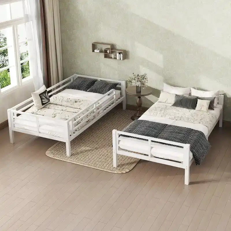 Lit superposé en métal pour adolescents et adultes (deux lits simples XL superposés), gain de place, insonorisé, sans sommier, blanc.