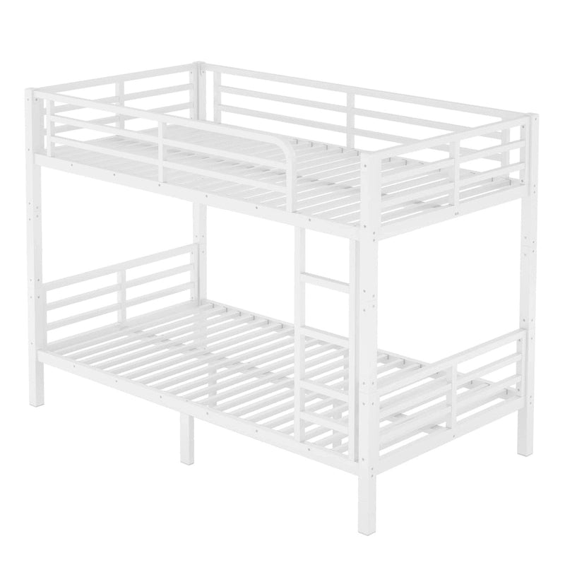 Lit superposé en métal pour adolescents et adultes (deux lits simples XL superposés), gain de place, insonorisé, sans sommier, blanc.