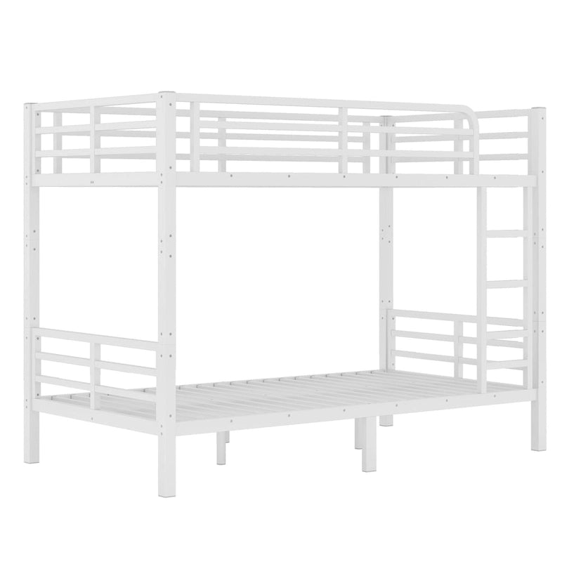 Lit superposé en métal pour adolescents et adultes (deux lits simples XL superposés), gain de place, insonorisé, sans sommier, blanc.