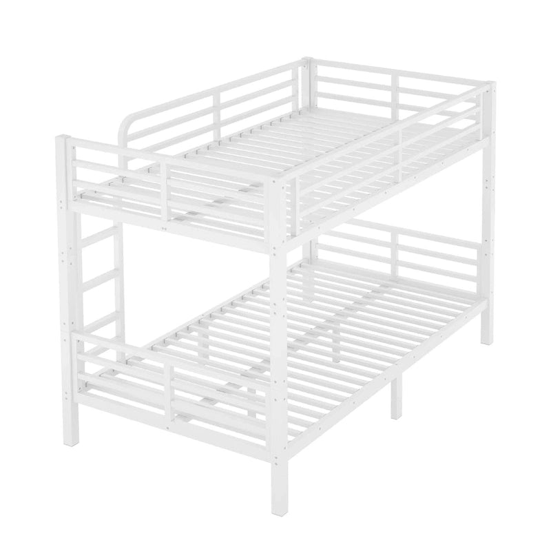Lit superposé en métal pour adolescents et adultes (deux lits simples XL superposés), gain de place, insonorisé, sans sommier, blanc.