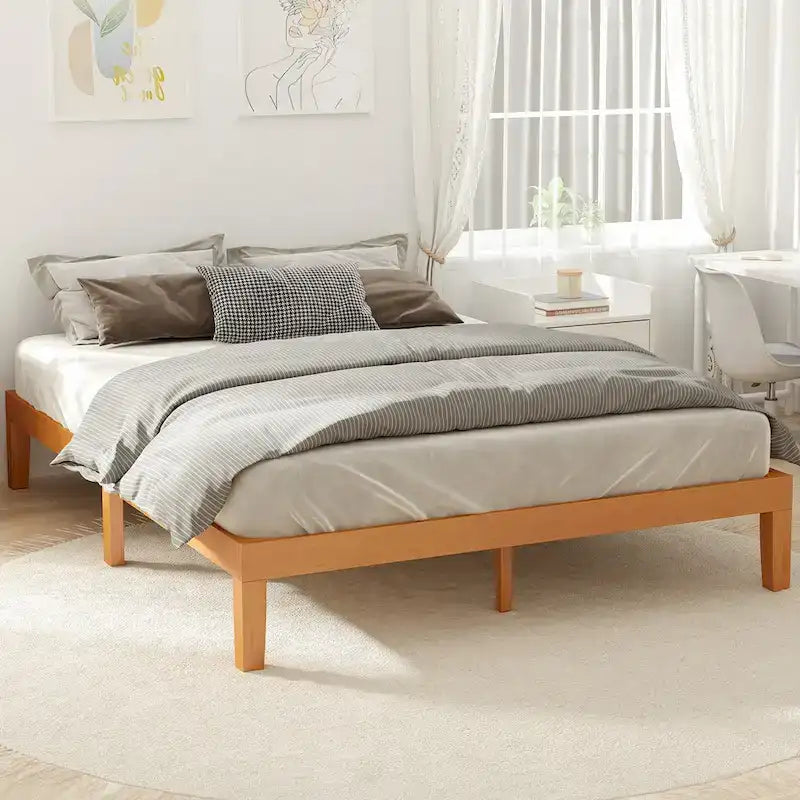 Lit plateforme en bois massif de taille Queen, capacité de 454 kg, rangement sous le lit (sans tête de lit)