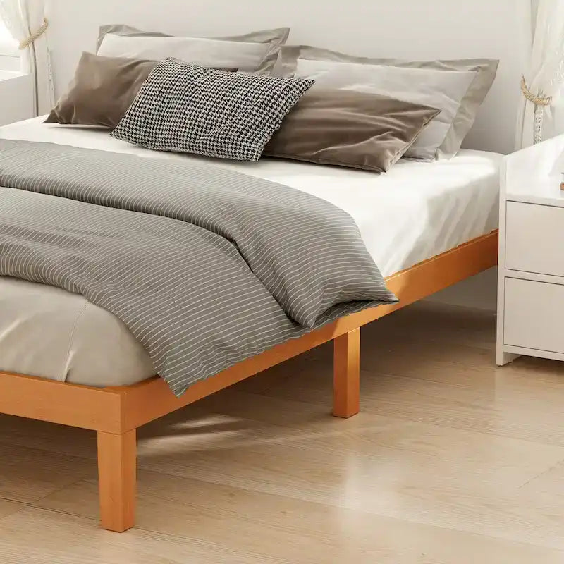 Lit plateforme en bois massif de taille Queen, capacité de 454 kg, rangement sous le lit (sans tête de lit)