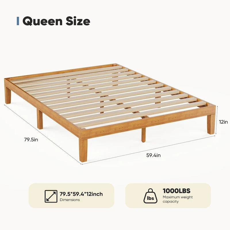 Lit plateforme en bois massif de taille Queen, capacité de 454 kg, rangement sous le lit (sans tête de lit)