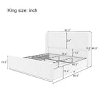 Lit King Size en velours côtelé avec tête de lit à oreilles de 47 pouces et cadre en métal/bois (sommier non nécessaire)