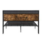 Lit plateforme moderne en métal, format king size, avec tête de lit en bois, 2 tiroirs et éclairage LED.