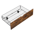 Lit plateforme moderne en métal, format king size, avec tête de lit en bois, 2 tiroirs et éclairage LED.