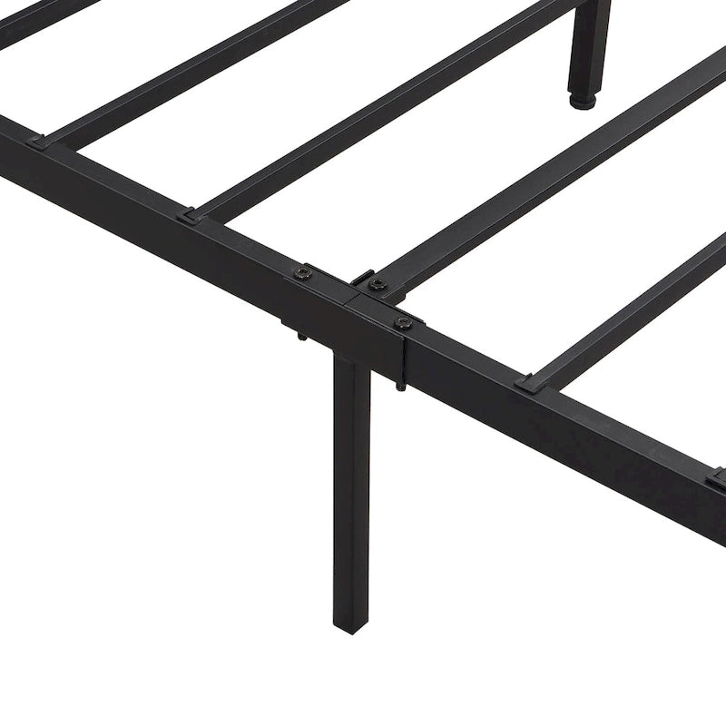 Lit plateforme moderne en métal, format king size, avec tête de lit en bois, 2 tiroirs et éclairage LED.