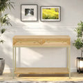 Console rétro en MDF de 45,5 cm avec détails dorés, 2 tiroirs de rangement et motif géométrique