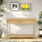 Console rétro en MDF de 45,5 cm avec détails dorés, 2 tiroirs de rangement et motif géométrique