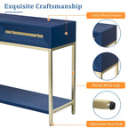 Console rétro en MDF de 45,5 cm avec détails dorés, 2 tiroirs de rangement et motif géométrique