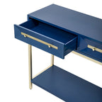 Console rétro en MDF de 45,5 cm avec détails dorés, 2 tiroirs de rangement et motif géométrique
