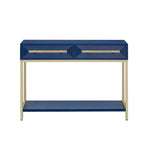 Console rétro en MDF de 45,5 cm avec détails dorés, 2 tiroirs de rangement et motif géométrique