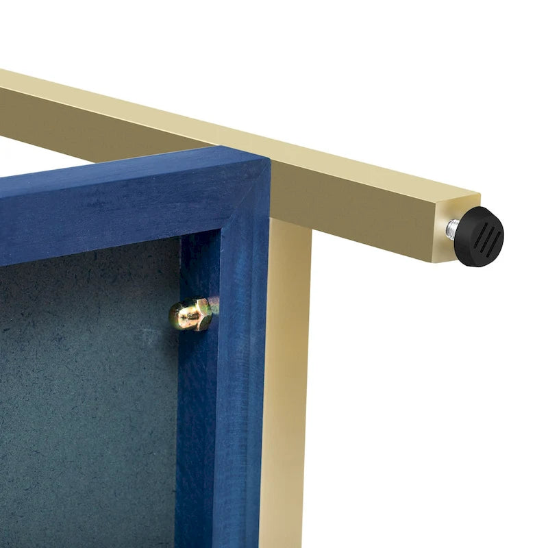 Console rétro en MDF de 45,5 cm avec détails dorés, 2 tiroirs de rangement et motif géométrique