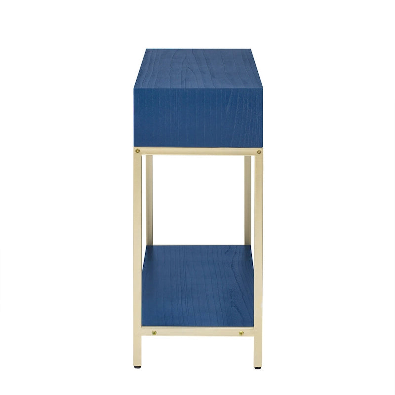 Console rétro en MDF de 45,5 cm avec détails dorés, 2 tiroirs de rangement et motif géométrique
