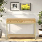 Console rétro en MDF de 45,5 cm avec détails dorés, 2 tiroirs de rangement et motif géométrique