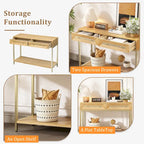 Console rétro en MDF de 45,5 cm avec détails dorés, 2 tiroirs de rangement et motif géométrique
