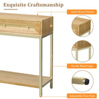 Console rétro en MDF de 45,5 cm avec détails dorés, 2 tiroirs de rangement et motif géométrique