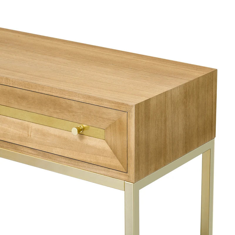 Console rétro en MDF de 45,5 cm avec détails dorés, 2 tiroirs de rangement et motif géométrique