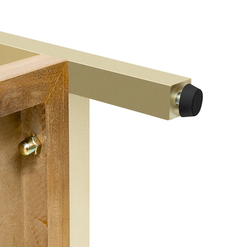 Console rétro en MDF de 45,5 cm avec détails dorés, 2 tiroirs de rangement et motif géométrique
