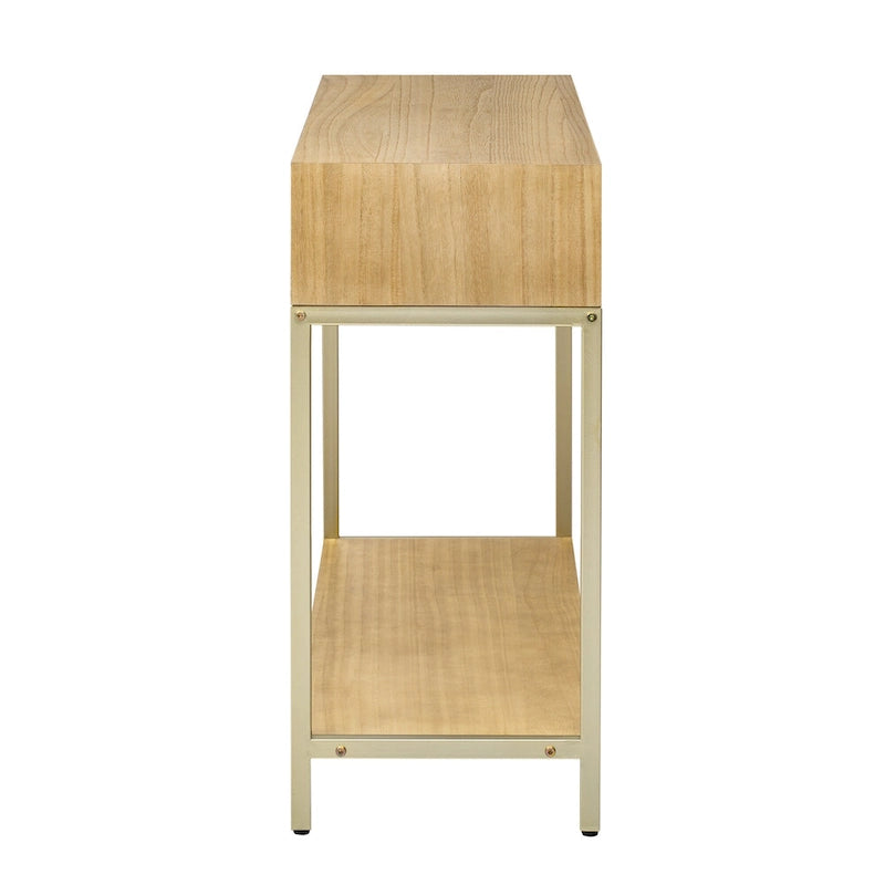 Console rétro en MDF de 45,5 cm avec détails dorés, 2 tiroirs de rangement et motif géométrique