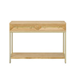 Console rétro en MDF de 45,5 cm avec détails dorés, 2 tiroirs de rangement et motif géométrique