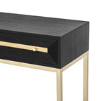 Console rétro en MDF de 45,5 cm avec détails dorés, 2 tiroirs de rangement et motif géométrique
