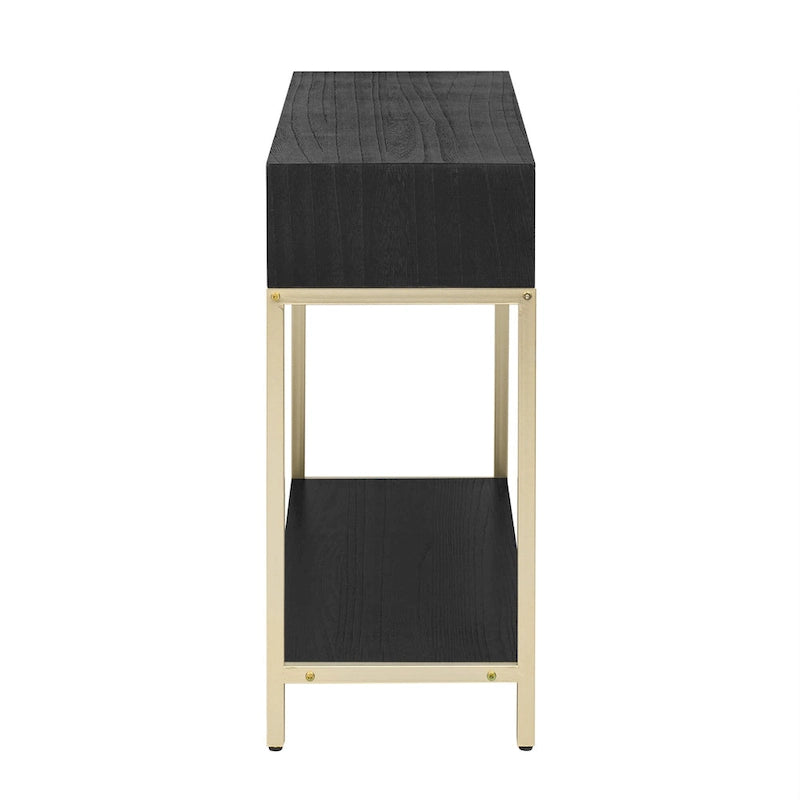 Console rétro en MDF de 45,5 cm avec détails dorés, 2 tiroirs de rangement et motif géométrique