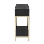 Console rétro en MDF de 45,5 cm avec détails dorés, 2 tiroirs de rangement et motif géométrique