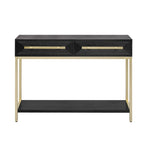 Console rétro en MDF de 45,5 cm avec détails dorés, 2 tiroirs de rangement et motif géométrique