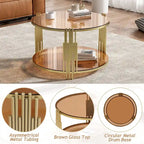 Table basse en verre trempé de 31,5 pouces avec design asymétrique en métal et étagère inférieure