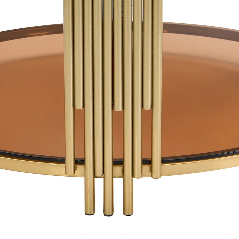 Table basse en verre trempé de 31,5 pouces avec design asymétrique en métal et étagère inférieure
