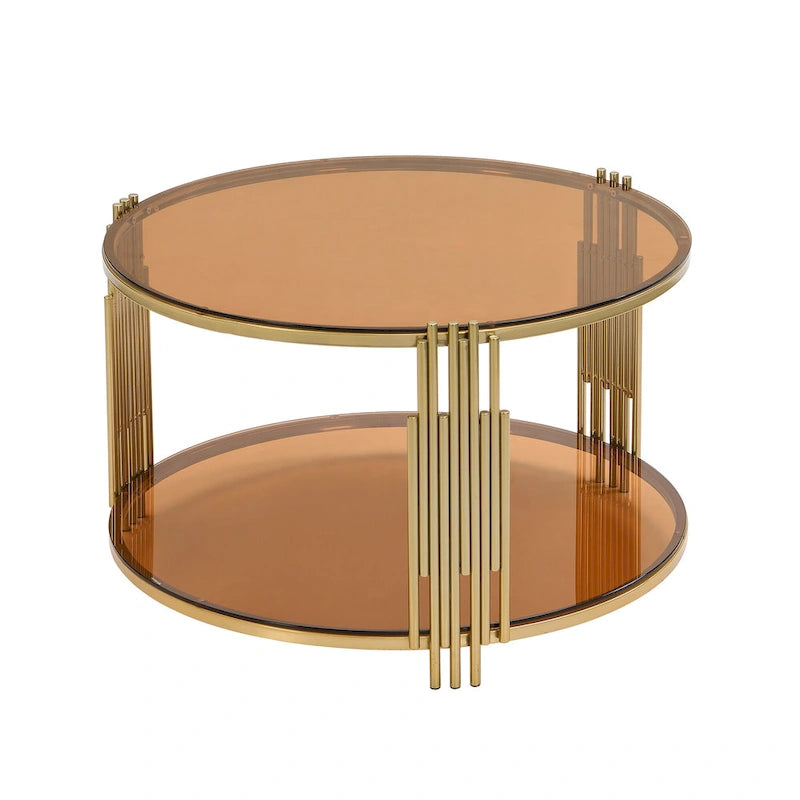 Table basse en verre trempé de 31,5 pouces avec design asymétrique en métal et étagère inférieure