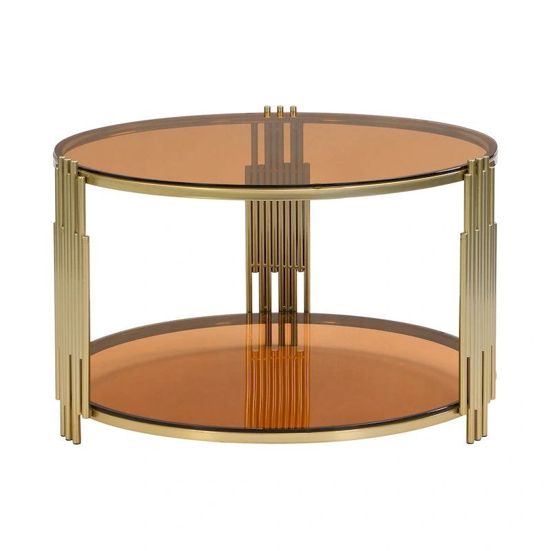 Table basse en verre trempé de 31,5 pouces avec design asymétrique en métal et étagère inférieure