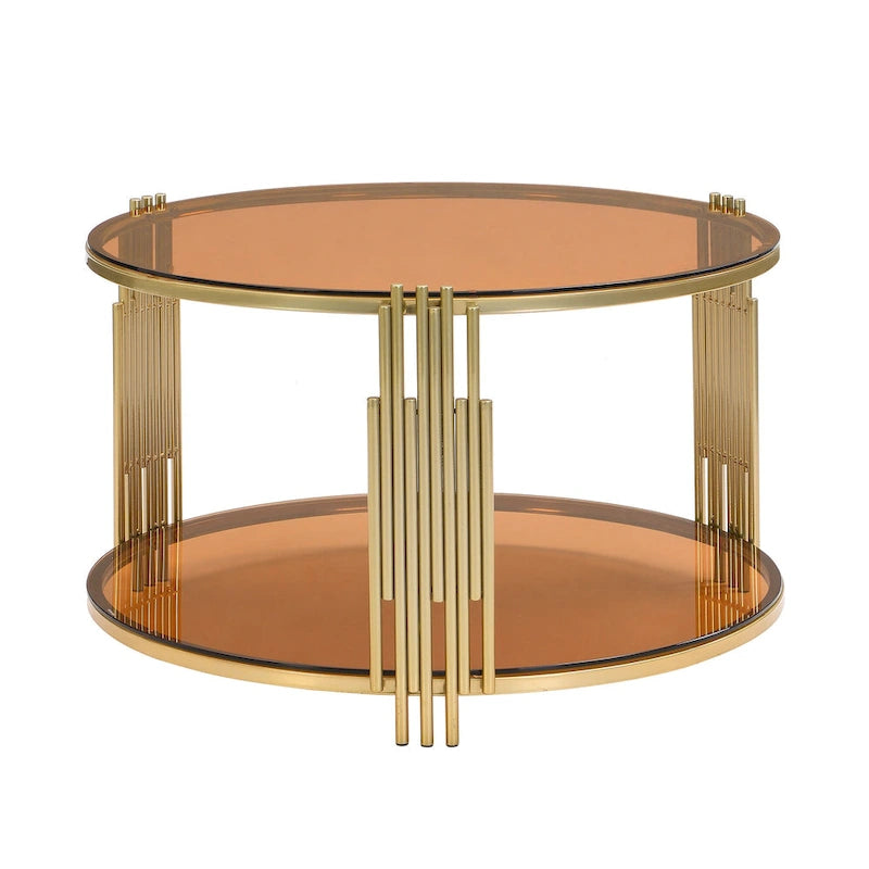 Table basse en verre trempé de 31,5 pouces avec design asymétrique en métal et étagère inférieure