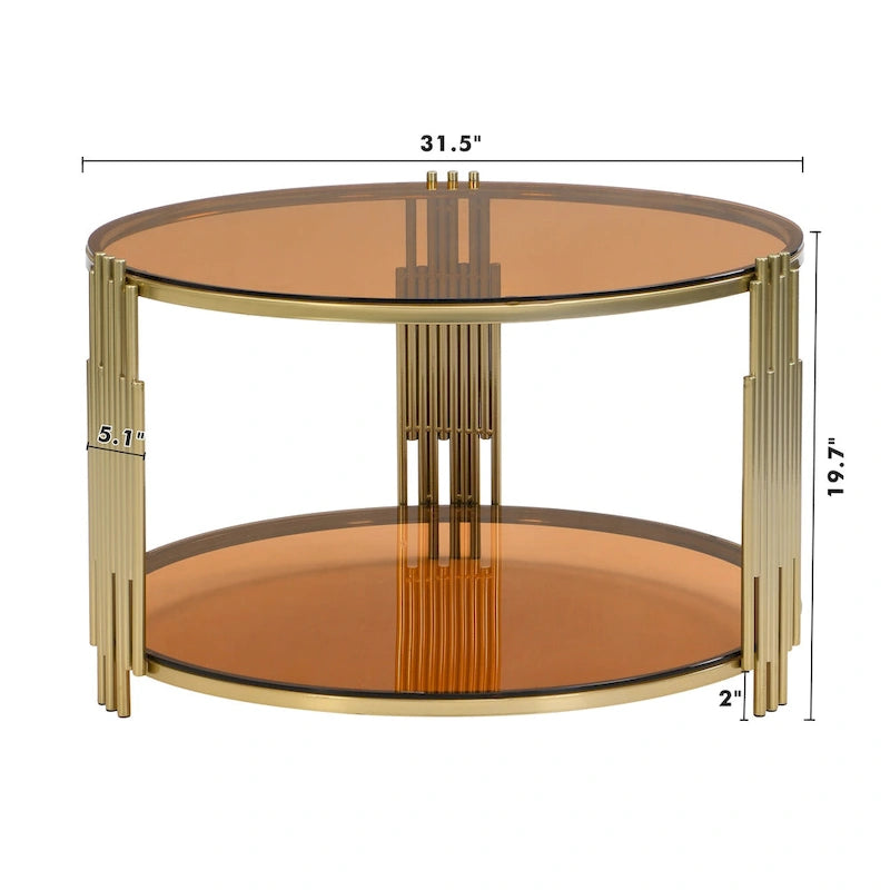 Table basse en verre trempé de 31,5 pouces avec design asymétrique en métal et étagère inférieure