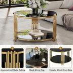 Table basse en verre trempé de 31,5 pouces avec design asymétrique en métal et étagère inférieure