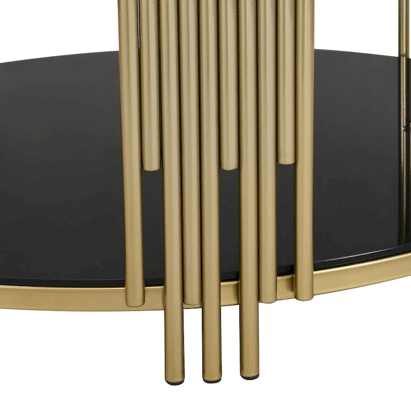 Table basse en verre trempé de 31,5 pouces avec design asymétrique en métal et étagère inférieure