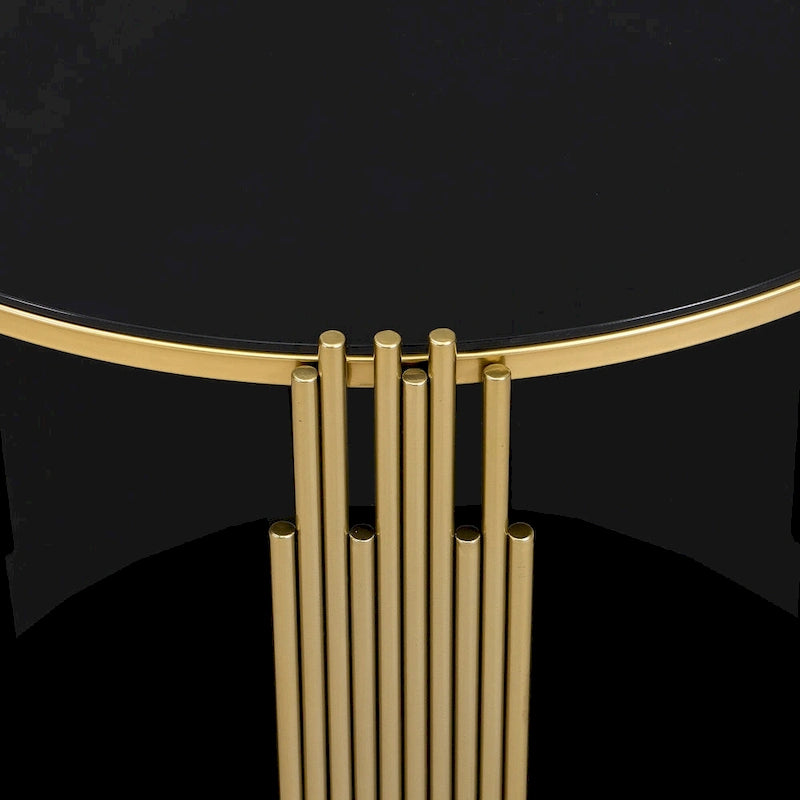 Table basse en verre trempé de 31,5 pouces avec design asymétrique en métal et étagère inférieure