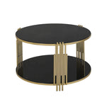 Table basse en verre trempé de 31,5 pouces avec design asymétrique en métal et étagère inférieure